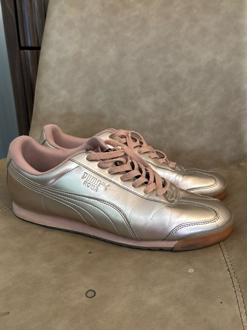 Puma Roma Ano rose gold metallic lace up sneakers shoes size 13